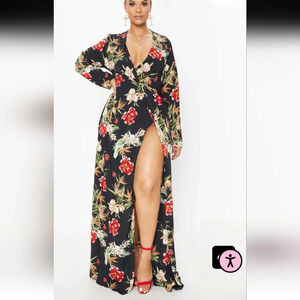 Pretty Little Thing Plus Black Floral Twist Front Maxi Dress Size Women's 3X